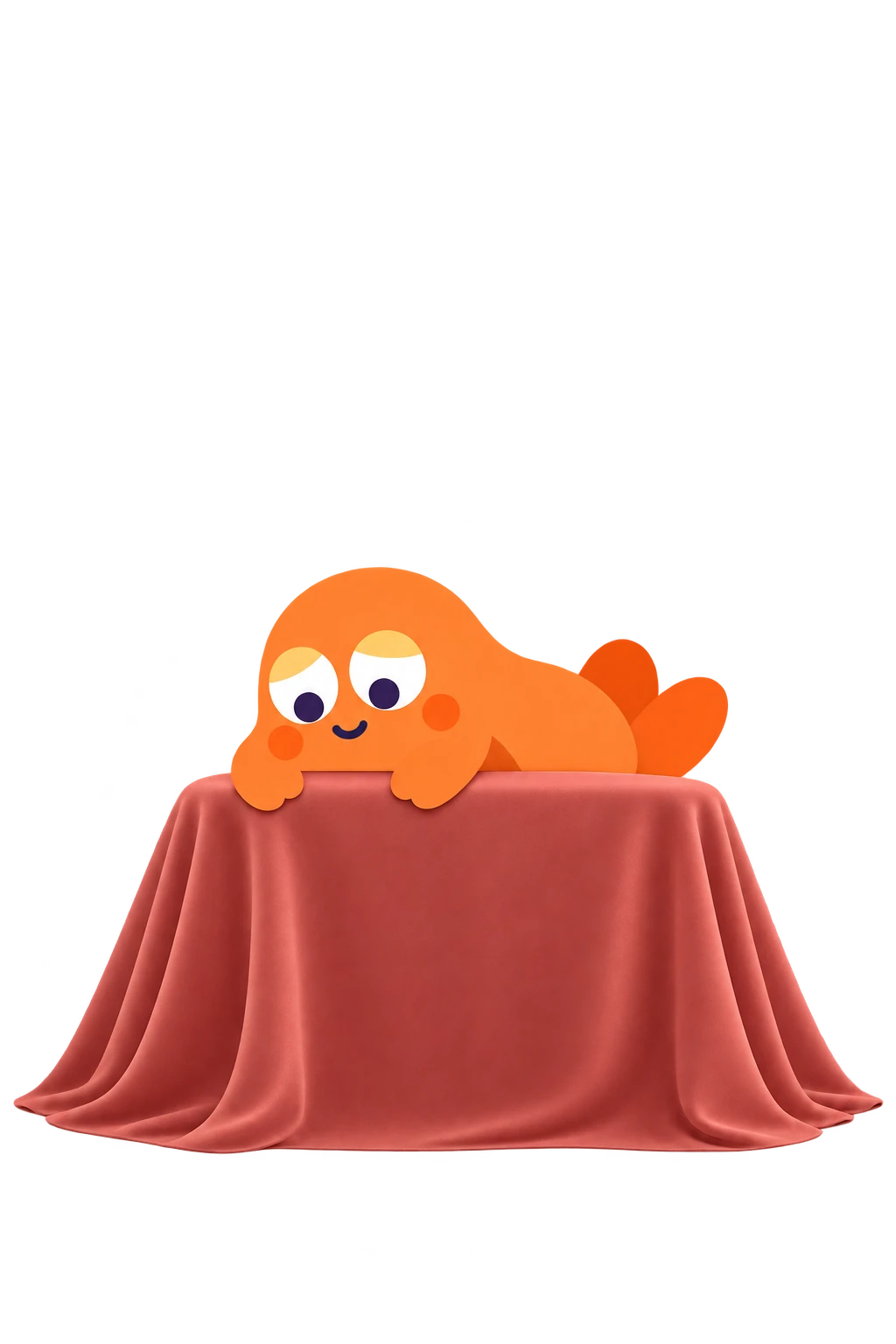 DILLY lounging on a softly draped red cloth, keeping FOBI a secret